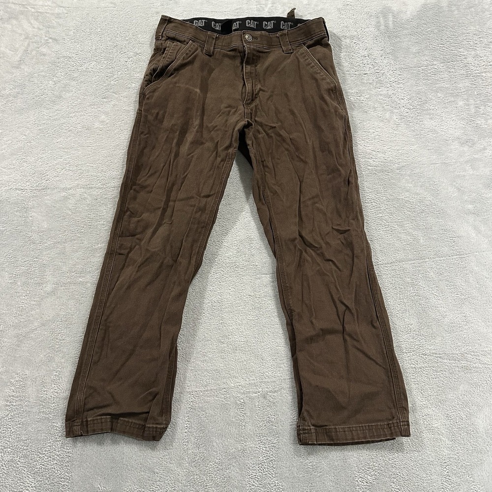 CAT Jeans Work Pants Men's 34 x 29 Elastic Waist Relaxed Straight Brown Workwear